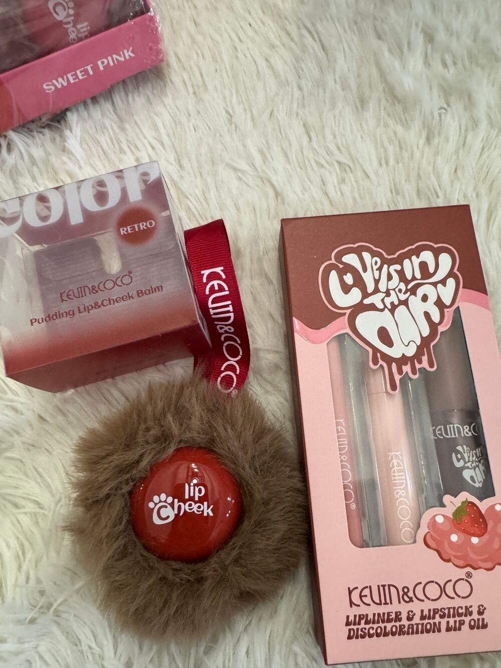 Kevin & Coco hot chocolate lip set  lip liner, lip oil, lip balm, and lip cheek